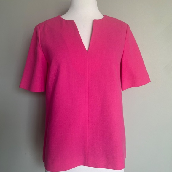 Tibi Willa Crepe Easy Neon Pink Casual Workwear V-neck Cocktail Top Blouse Shirt - Picture 12 of 13